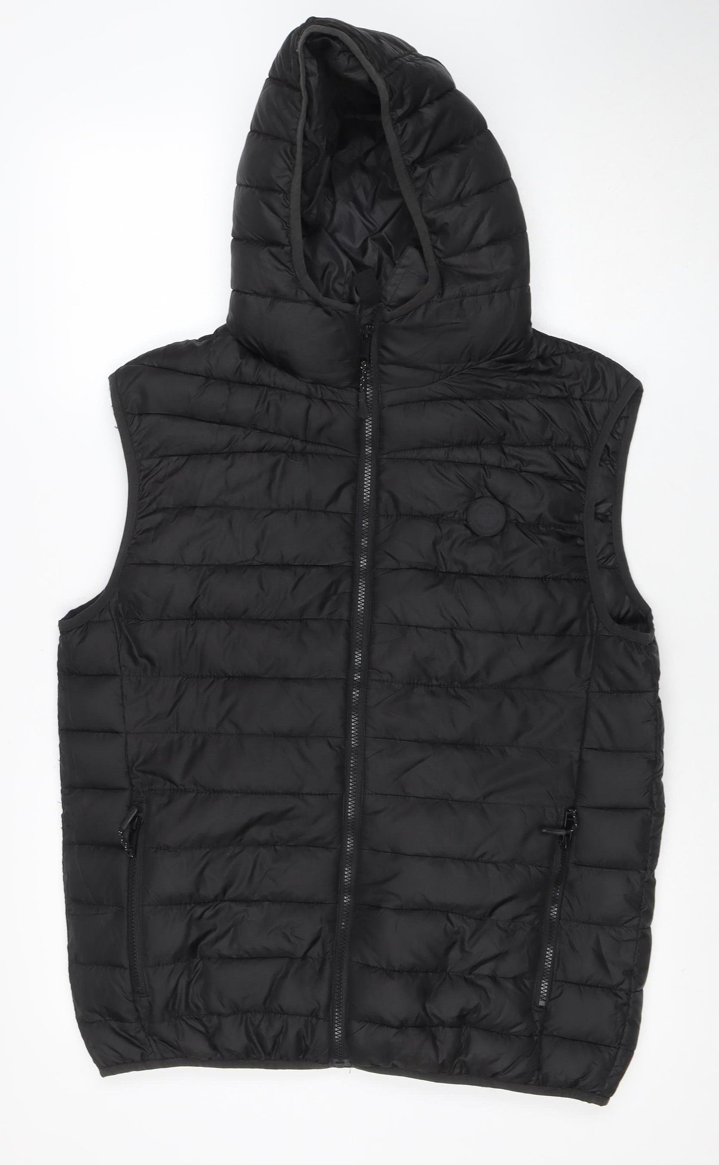 Threadbare Men's Black Hooded Puffer Waistcoat L Regular Fit