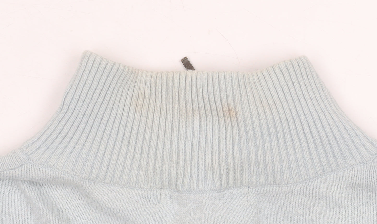 Woolovers Men’s Blue Striped 1/2 Zip Mock Neck Cotton Cashmere Sweater M