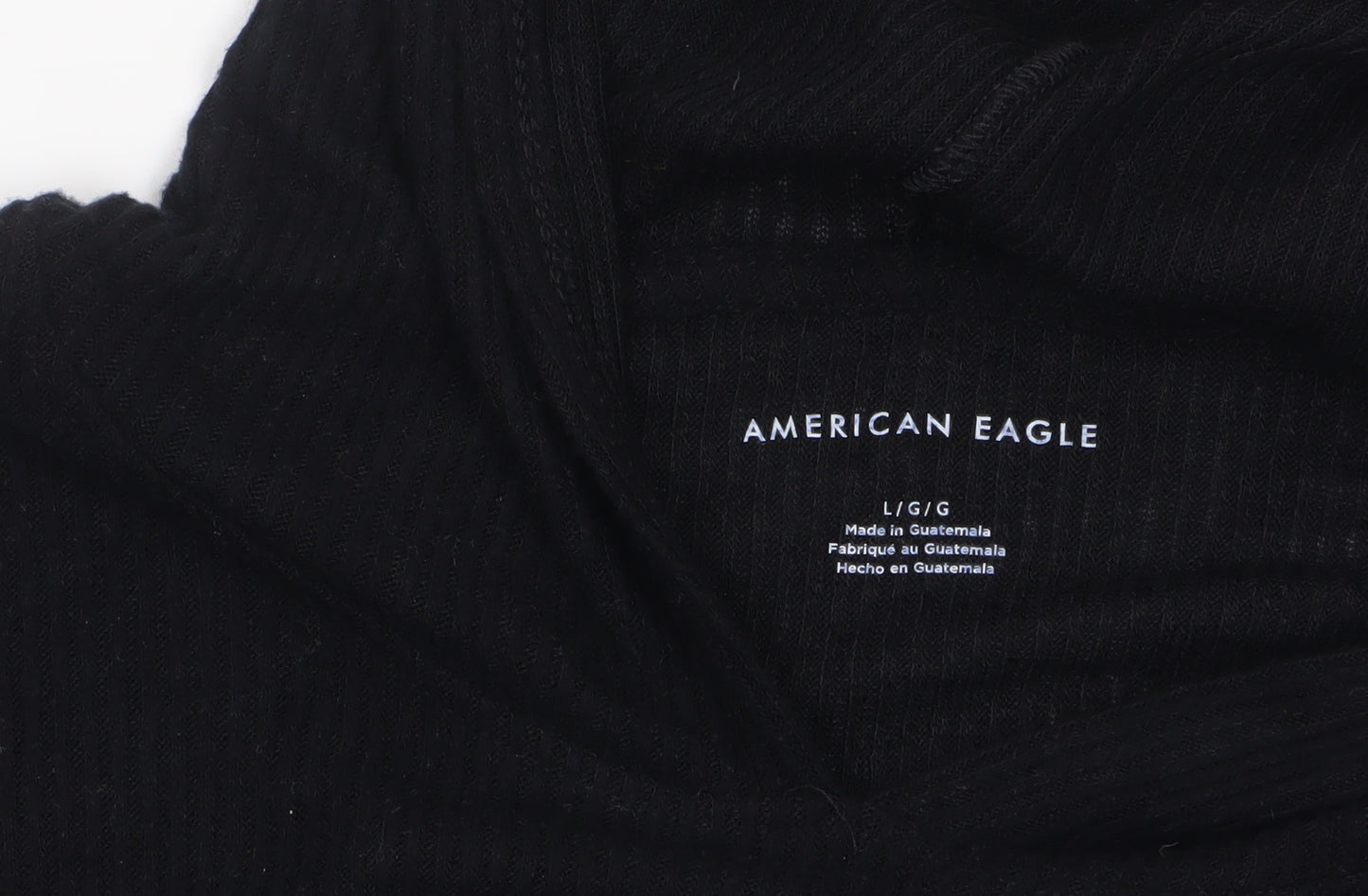 American Eagle Women’s Black Cropped Hooded Long Sleeve T-Shirt L