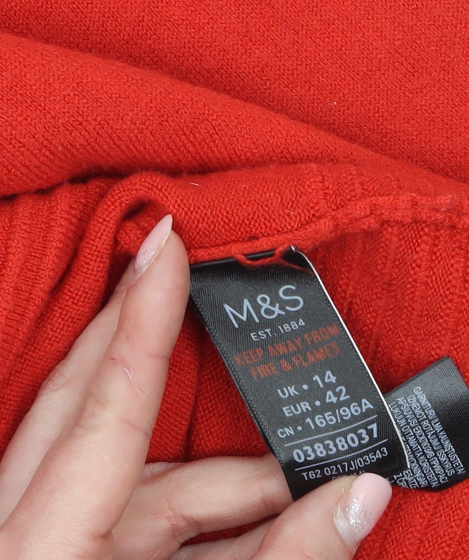 Marks and Spencer Women’s Red Mock Neck Button Pullover Jumper Size 14