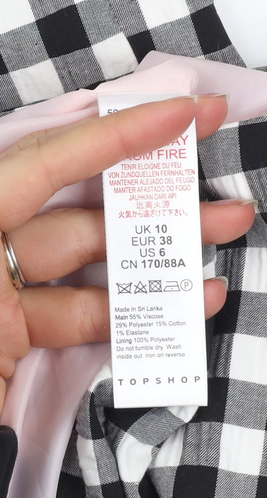 Topshop Women’s Black Check Blazer UK 10 Tall Lined Single-Breasted Jacket