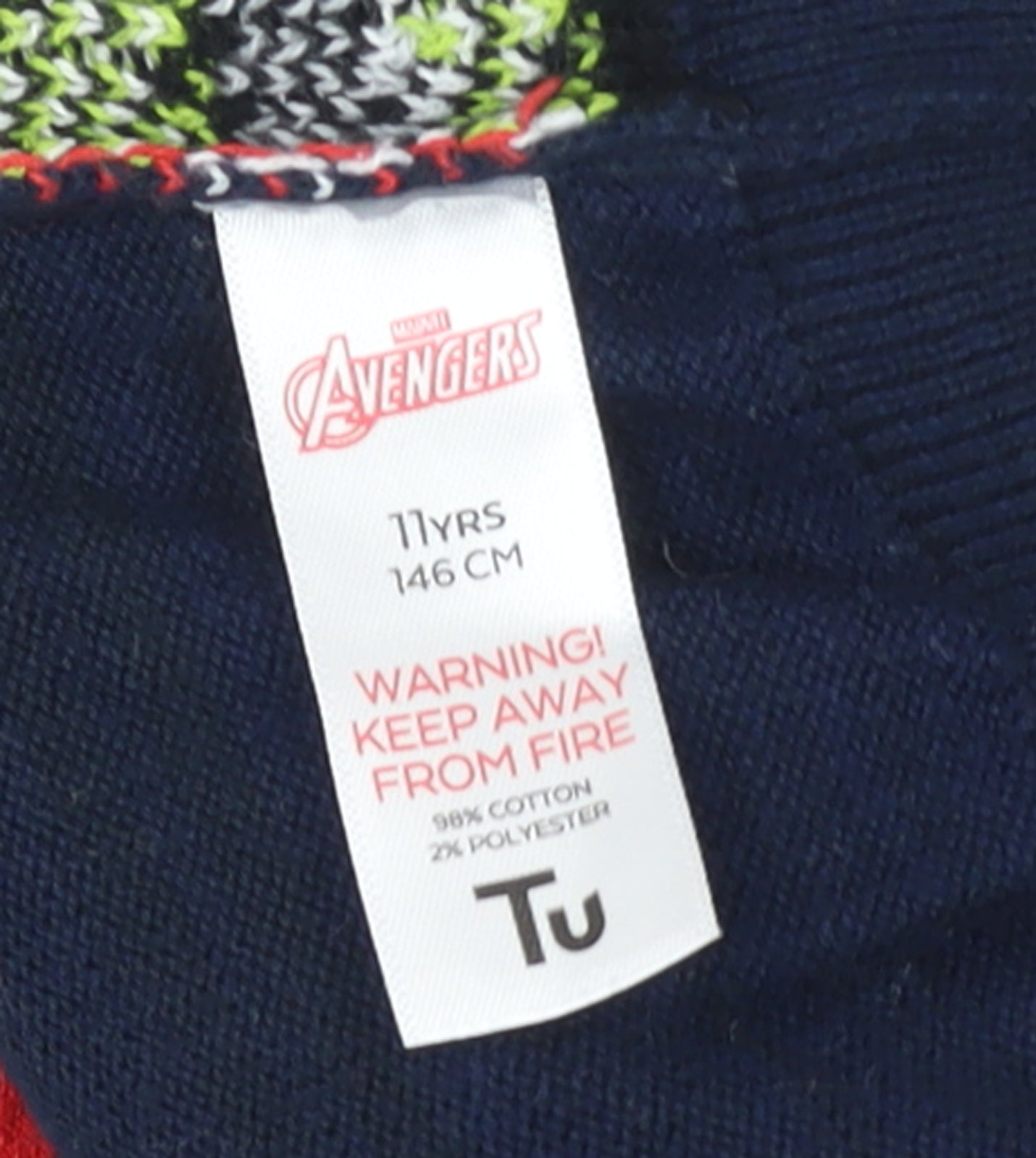 Tu Marvel Avengers Navy Boys Jumper 11 Years Cotton Knit Winter Pullover