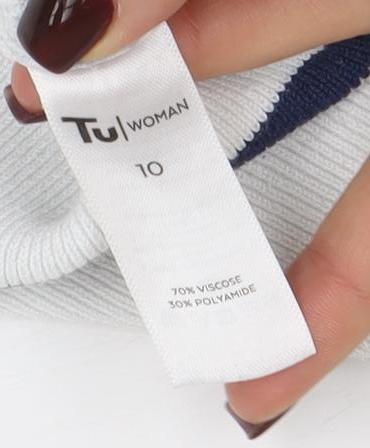 Tu Woman White Blue Striped 3/4 Sleeve Jersey Top Size 10