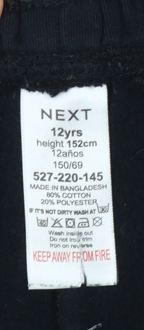 NEXT Boys Black Jogger Trousers 12 Years Cotton Blend Fleece Easy Care