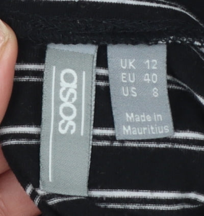 ASOS Women's Black Striped Mock Neck Long Sleeve Jersey Top UK 12