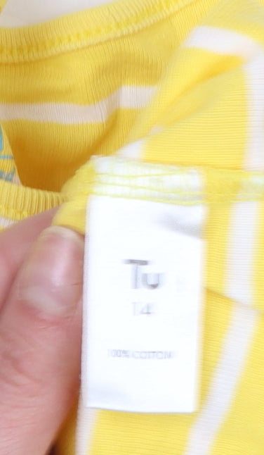 Tu Women's Yellow Striped 3/4 Sleeve Cotton Boat Neck T-Shirt Size 14