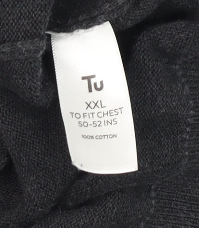 Tu Men’s Grey 2XL Half Zip Cotton Jumper High Neck Knitwear