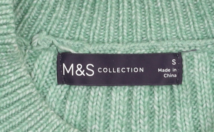 Marks and Spencer Women's Green Wool Blend Ribbed Crew Neck Jumper Size S