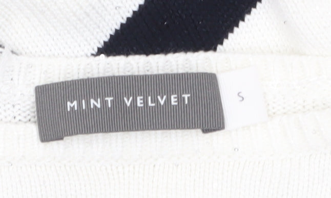 Mint Velvet Women's White Black Striped Full Zip Jumper Size S
