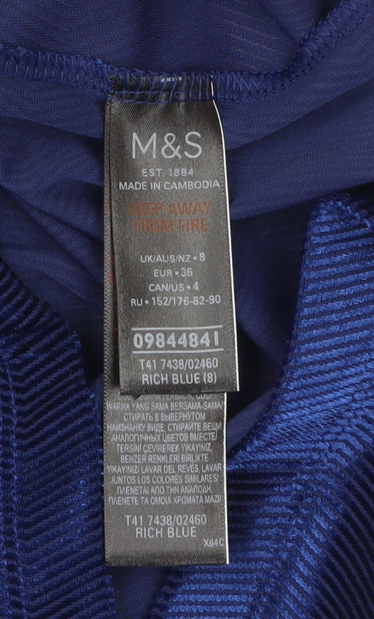 Marks and Spencer Women Blue Mock Neck Long Sleeve Velvet Top Size 8