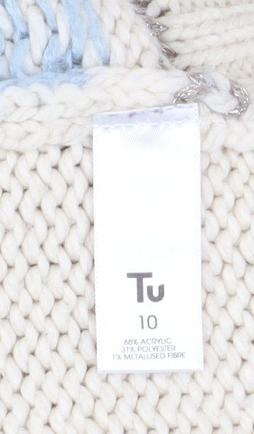 Tu Women Ivory Fair Isle Chunky Knit Jumper Size 10