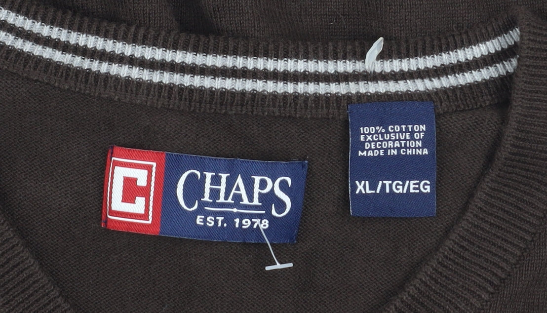 Chaps Men's Brown V-Neck Sleeveless Cotton Knit Vest XL