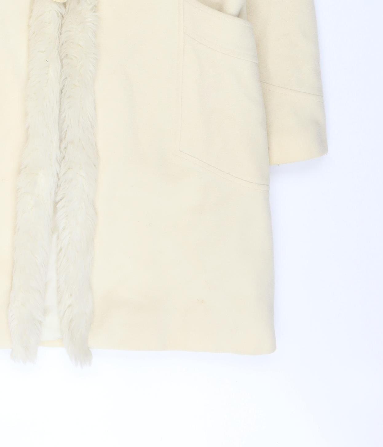 LOOK Women Ivory Wool Blend Faux Fur Trim Hooded Duffle Coat Size 14