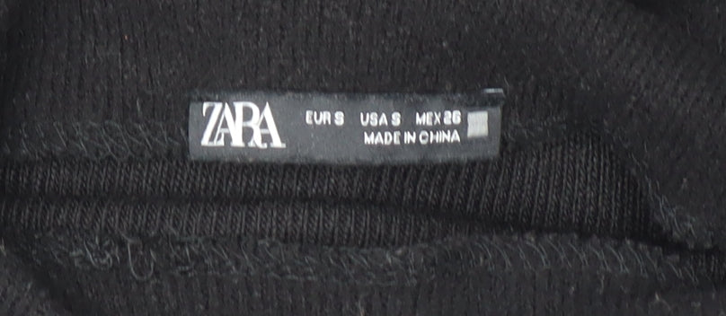 Zara Women Black Bodycon Knit Midi Dress Size 8 High Neck