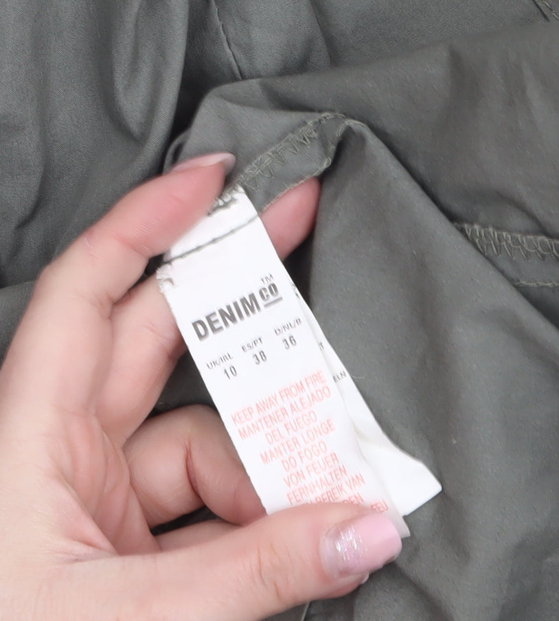 Denim Co Women’s Green Cotton Parka Jacket UK 10 Full Zip Mid-Length