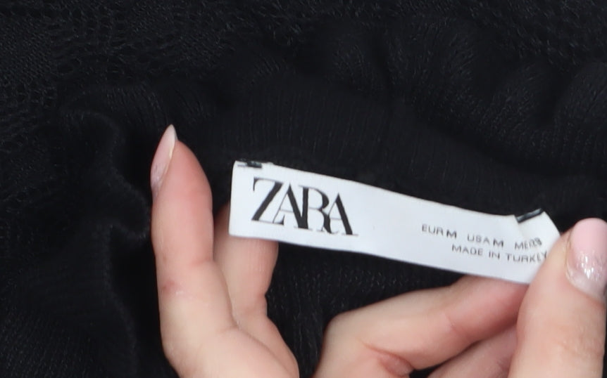 Zara Women’s Black High Neck Puff Sleeve Knit Jumper Size 12