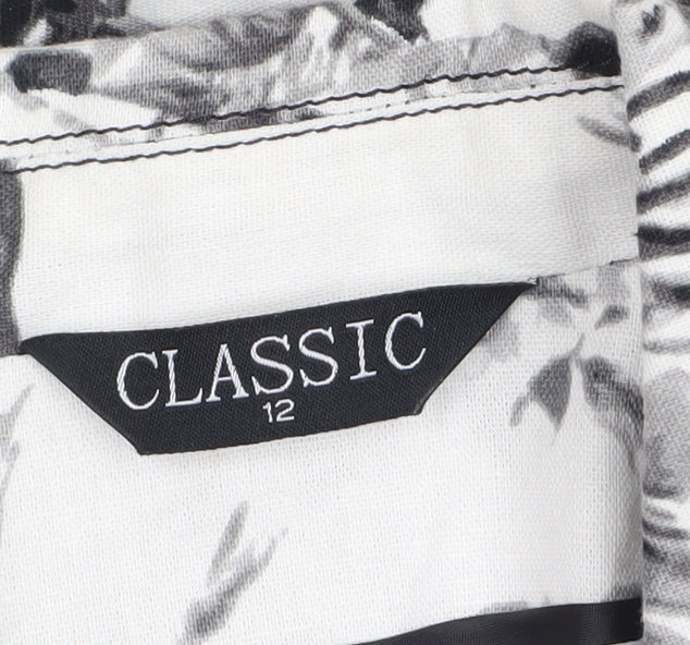 Classic Women’s White Floral Linen Blend Blazer Size 12