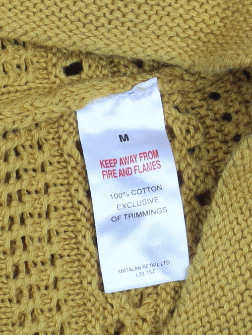 Papaya Women’s Yellow Open Knit Cotton Jumper V-Neck 3/4 Sleeve Medium