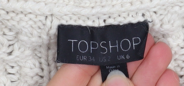 Topshop Women’s Ivory Cable Knit Cardigan UK 6 Long Sleeve V-Neck