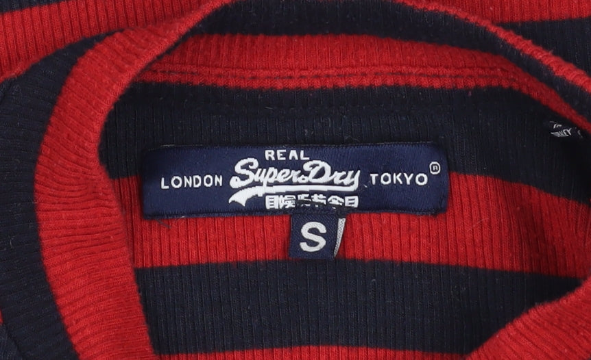 Superdry Women’s Red Striped Long Sleeve Cropped T-Shirt Size S
