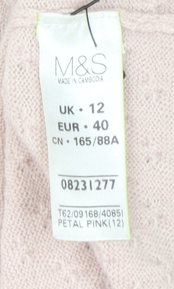 Marks and Spencer Women Pink Knit 3/4 Sleeve Pullover Jumper Size 12
