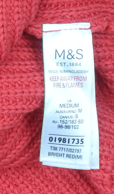 Marks and Spencer Women Bright Red Cotton Cable-Knit Crew Neck Jumper Size M