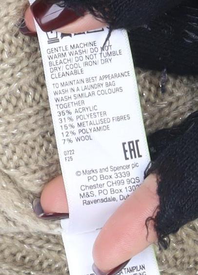 Marks and Spencer Women’s Beige Wool Roll Neck Tunic Jumper Size M
