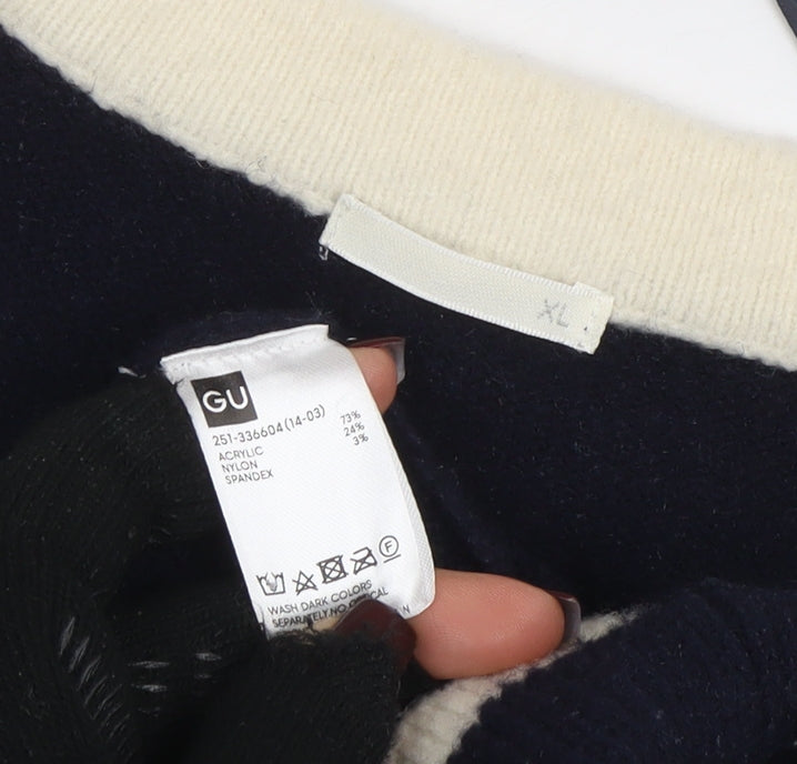 GU Women’s Blue and Cream Cardigan XL V-Neck Knit Jumper