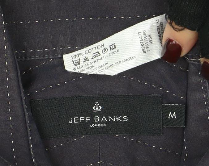 Jeff Banks Men’s Black Pinstripe Long Sleeve Cotton Dress Shirt M