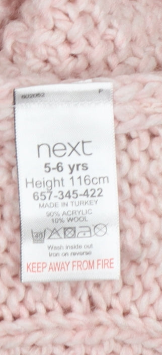 Next Girls Pink Cable Knit Roll Neck Cape Jumper 5-6 Years Acrylic Wool
