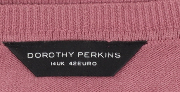Dorothy Perkins Women Pink V-Neck Acrylic Knit Jumper Size 14