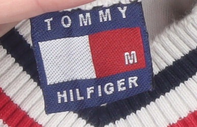 Tommy Hilfiger Womens Black V-Neck Knit Jumper Size M Cotton Retro Style
