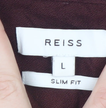 Reiss Men's Burgundy Slim Fit Long Sleeve Button-Up Shirt Size L