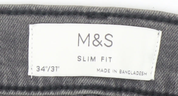 Marks and Spencer Men's Grey Slim Fit Denim Jeans 34W 31L