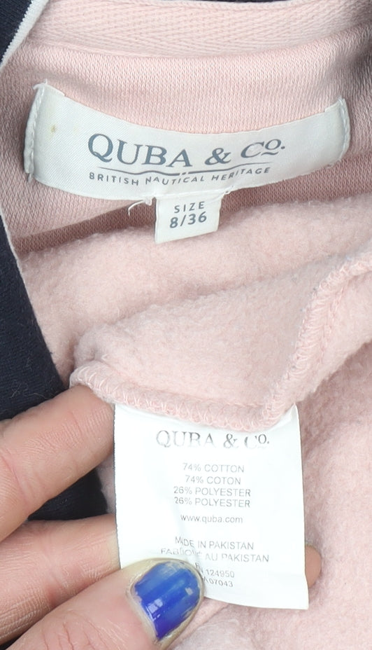 Quba & Co Womens Pink Pullover Hoodie Size 8 Nautical Stripe Neck