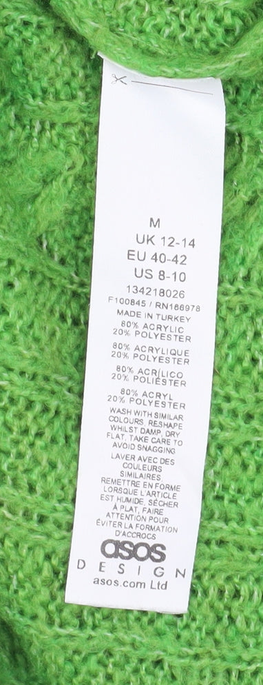 ASOS DESIGN Womens Green Cable-Knit Crew Neck Relaxed Pullover Jumper Size M