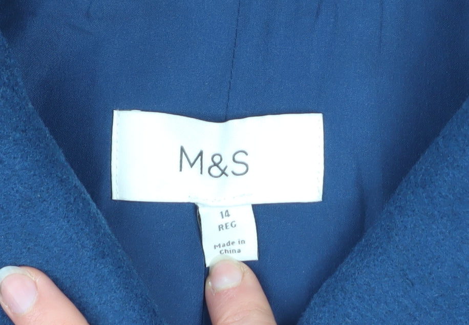 Marks and Spencer Women's Blue Wool Blend Mid-Length Overcoat Size 14