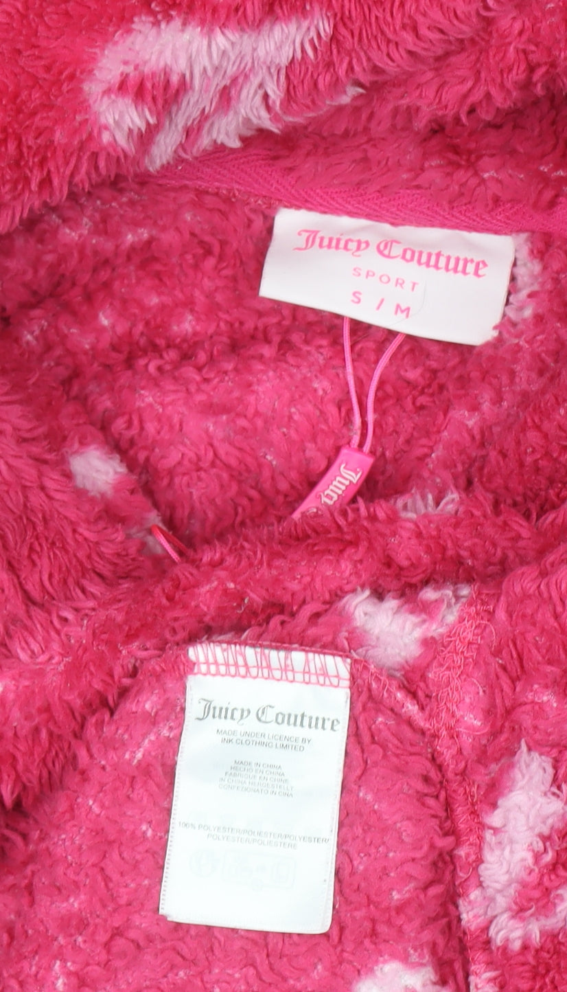 Juicy Couture Girls Pink Fleece Hooded Robe S Lightweight Winter Loungewear