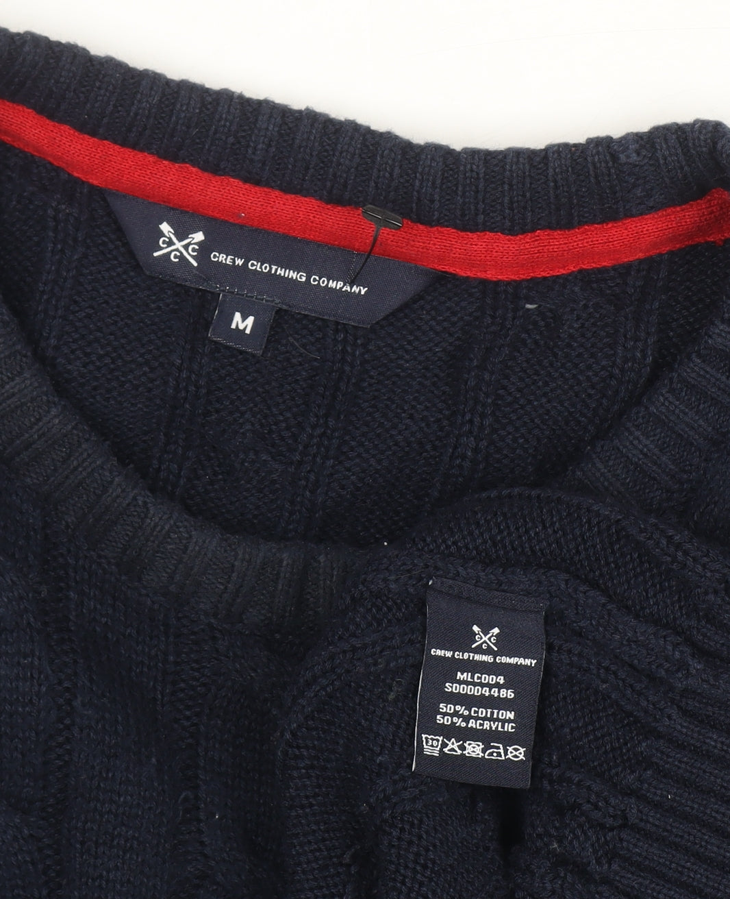 Crew Clothing Company Men's Blue Cable-Knit Cotton Acrylic Jumper M