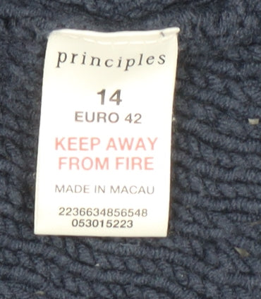 Principles Women Blue Cotton Blend Collared Knit Cardigan Size 14 Petite