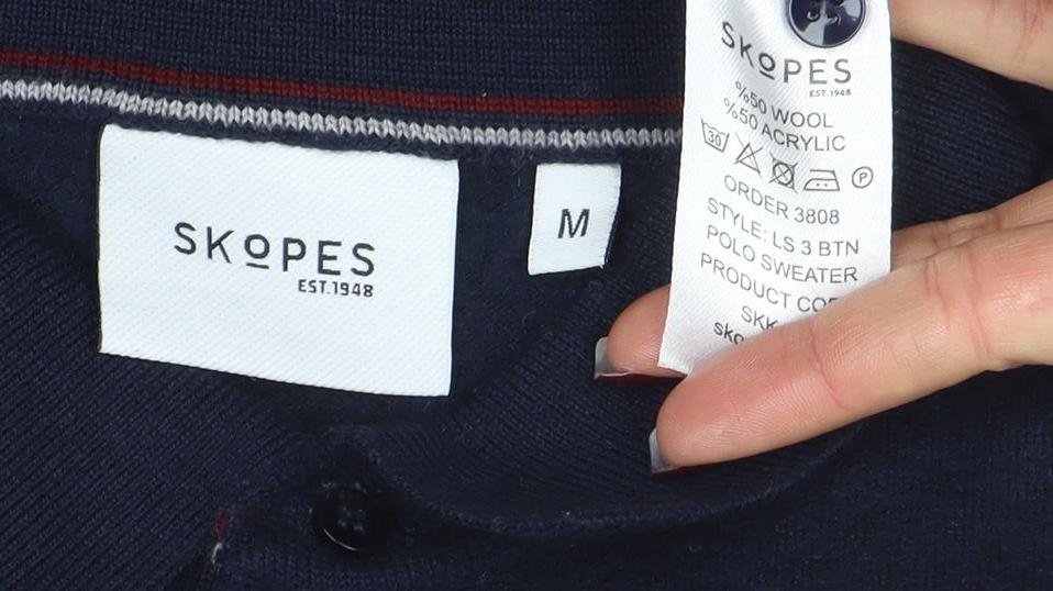 Skopes Men's Blue Wool Blend Long Sleeve Polo Jumper M