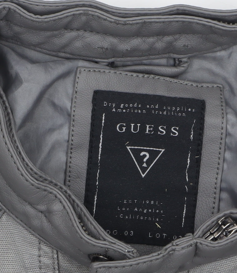 Guess Women's Grey XS Biker Jacket Faux Leather Zip Pockets