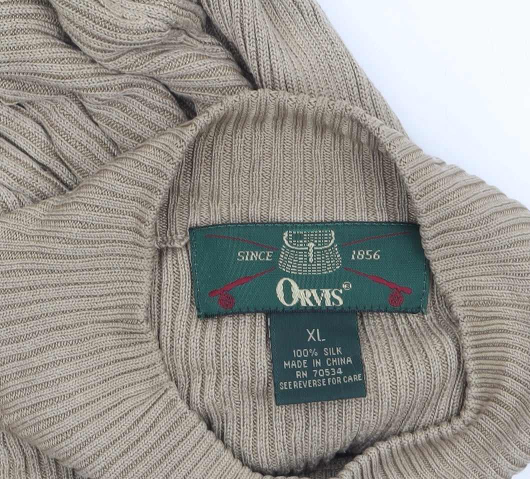 Orvis Women Beige Silk Mock Neck Pullover Jumper XL