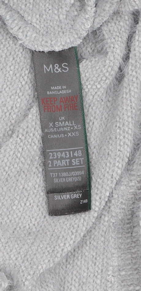 Marks and Spencer Women Silver Grey XS Knit V-Neck Pyjama Top