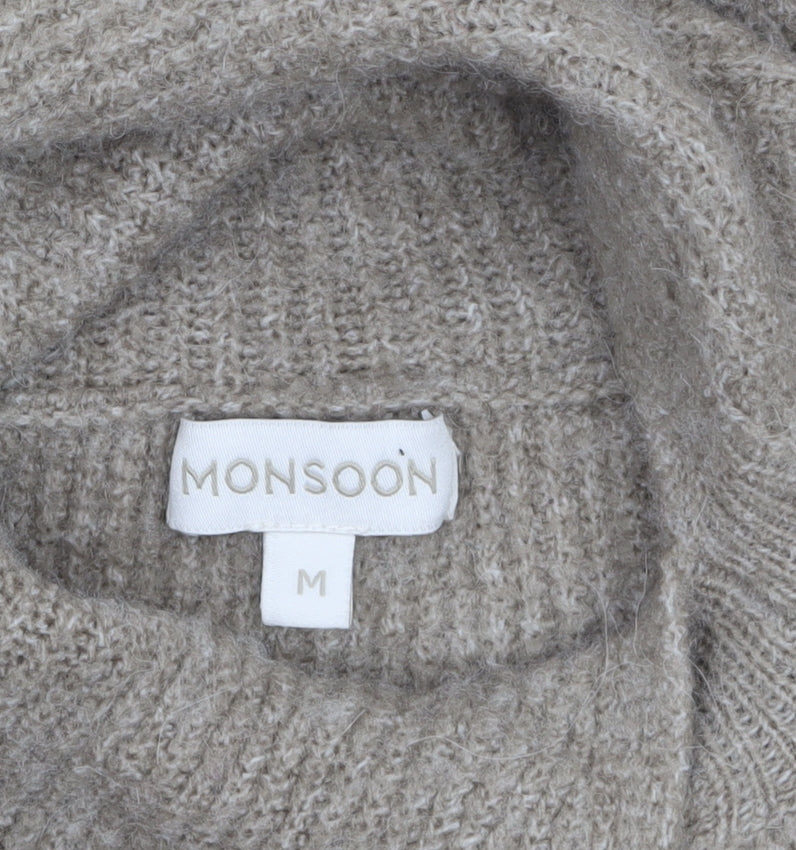 Monsoon Women's Beige Roll Neck Chunky Knit Wool Alpaca Jumper M