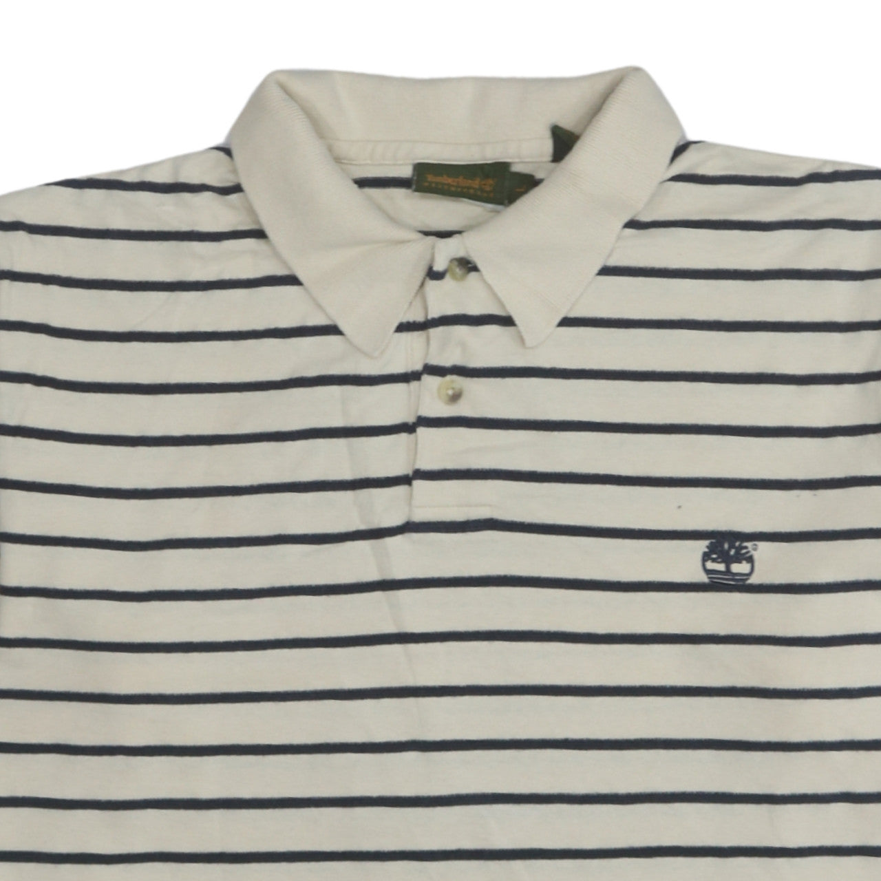 Timberland Men’s White Striped Polo Shirt Size L Classic Cotton