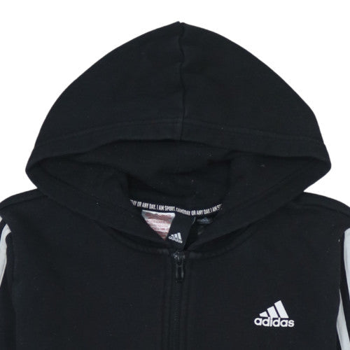 Adidas Boys Black Full Zip Hoodie Size 160cm Classic Sportswear
