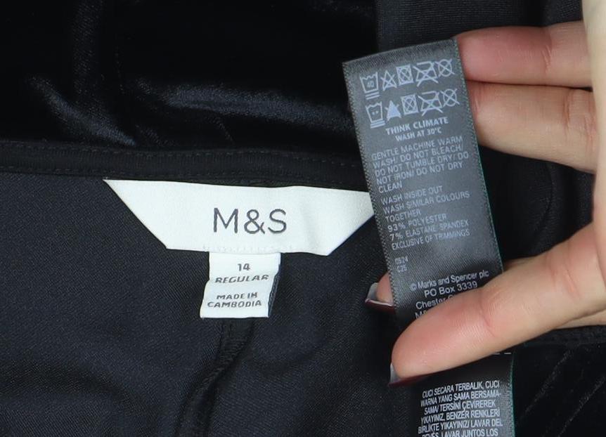 Marks and Spencer Women's Black Velvet Long Sleeve Blouse Size 14