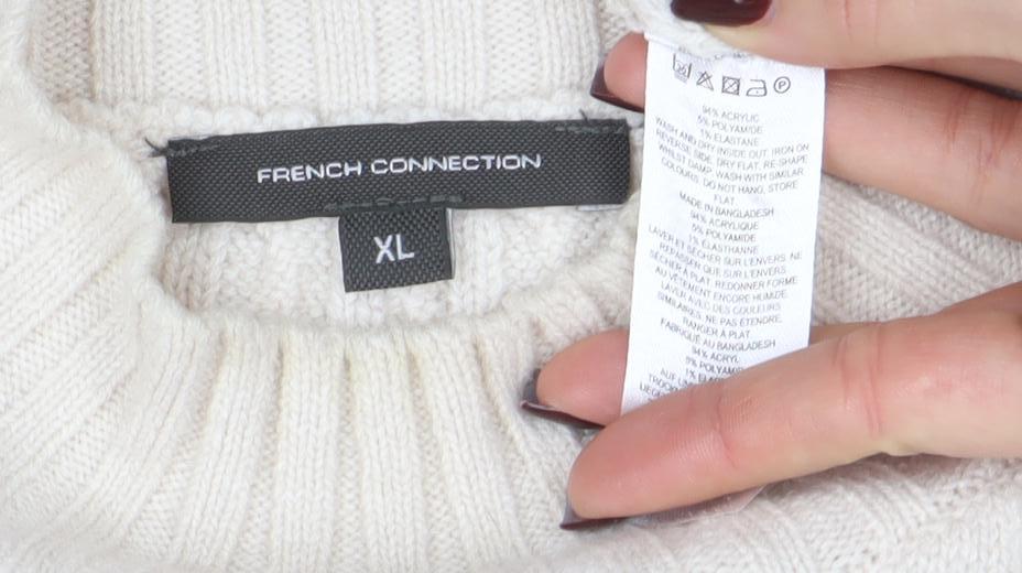 French Connection Womens Ivory Cable-Knit Wool Sleeveless Mock Neck Vest XL