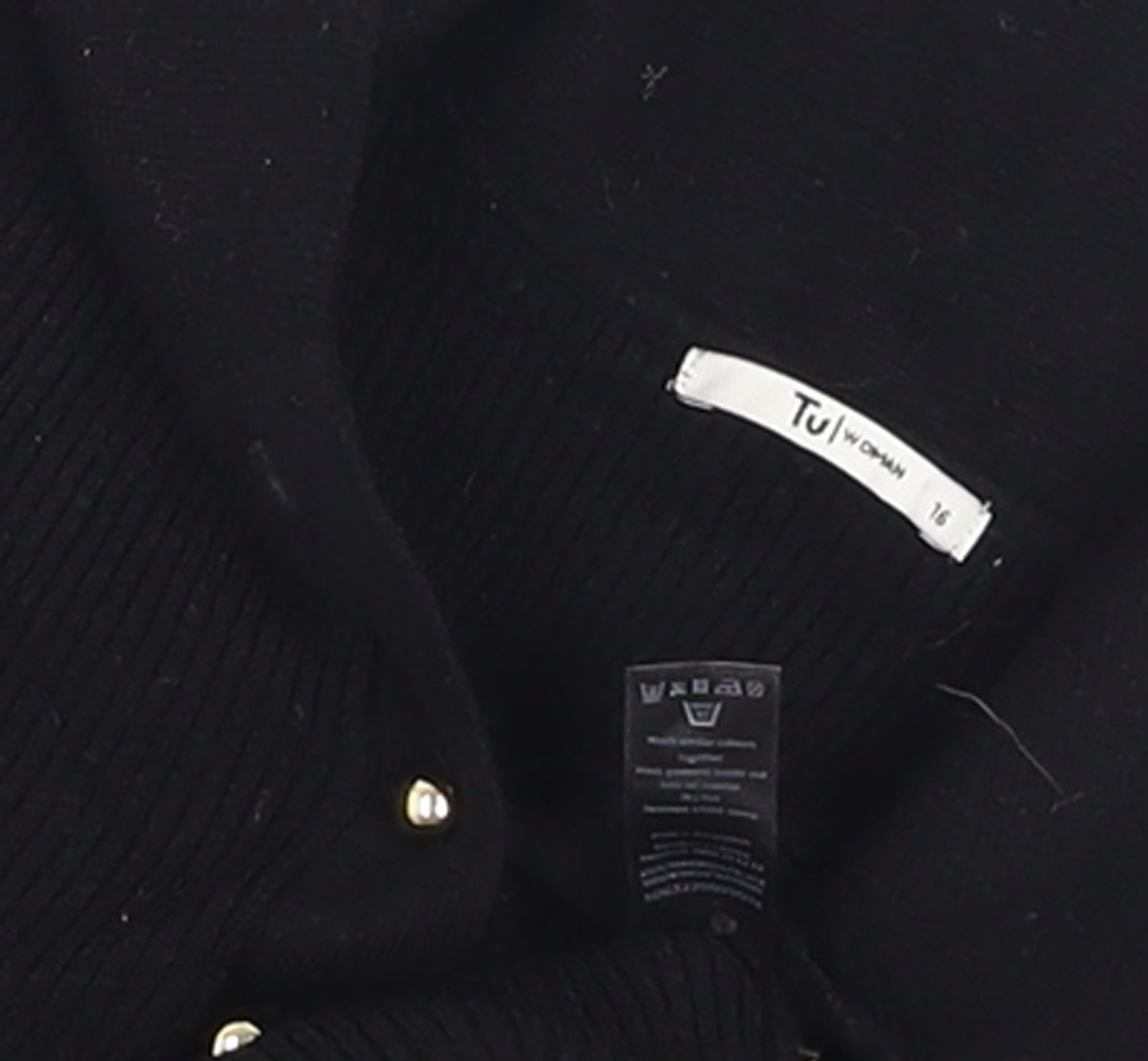 Tu Women Black Collared Henley Knit Jumper Size 16
